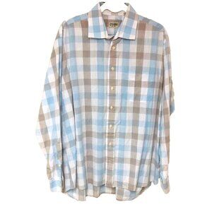 Gitman Bros Mens Cotton Linen Shirt XL Office Casual USA Preppy Plaid Check‎